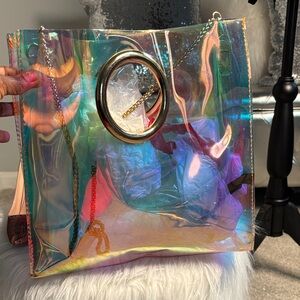 Holographic Tote Bag with Gold Accents
